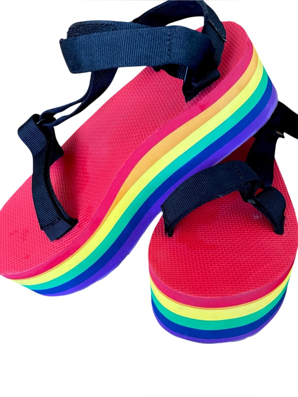 Teva Unisex Flatform Universal Stripe Rainbow Pride Platform Sandals Size 10
